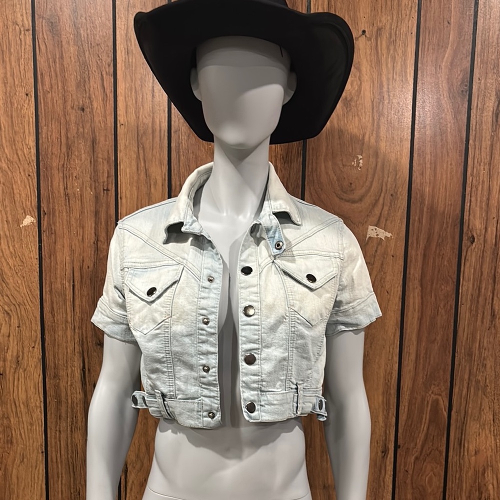 Light Blue Denim Cropped Jacket